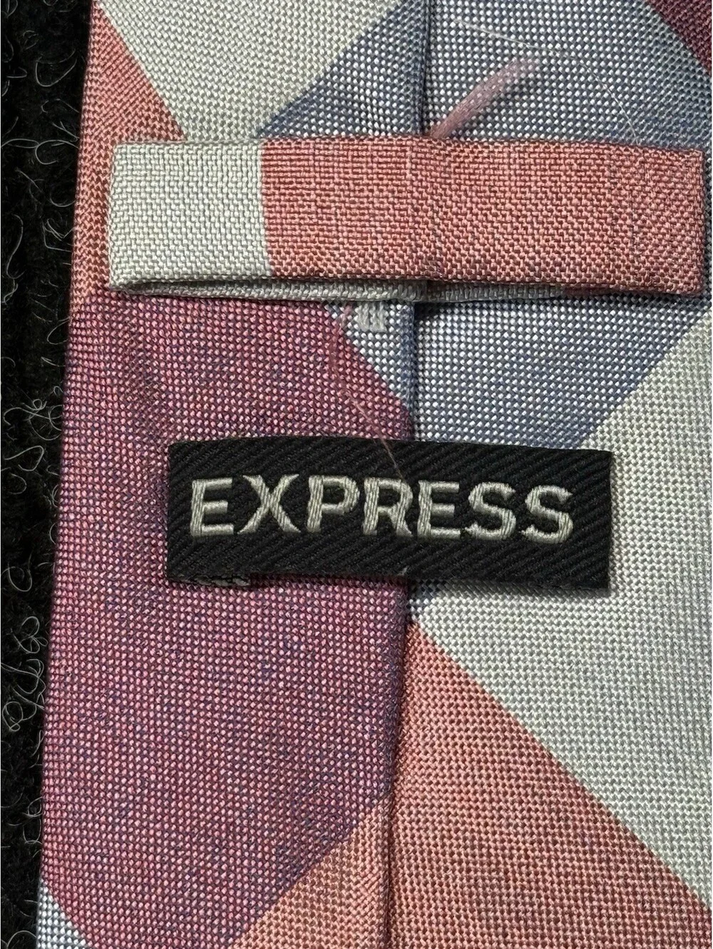 Express Pink Gray White Plaid & Check Woven Polyester Men’s Tie One Size